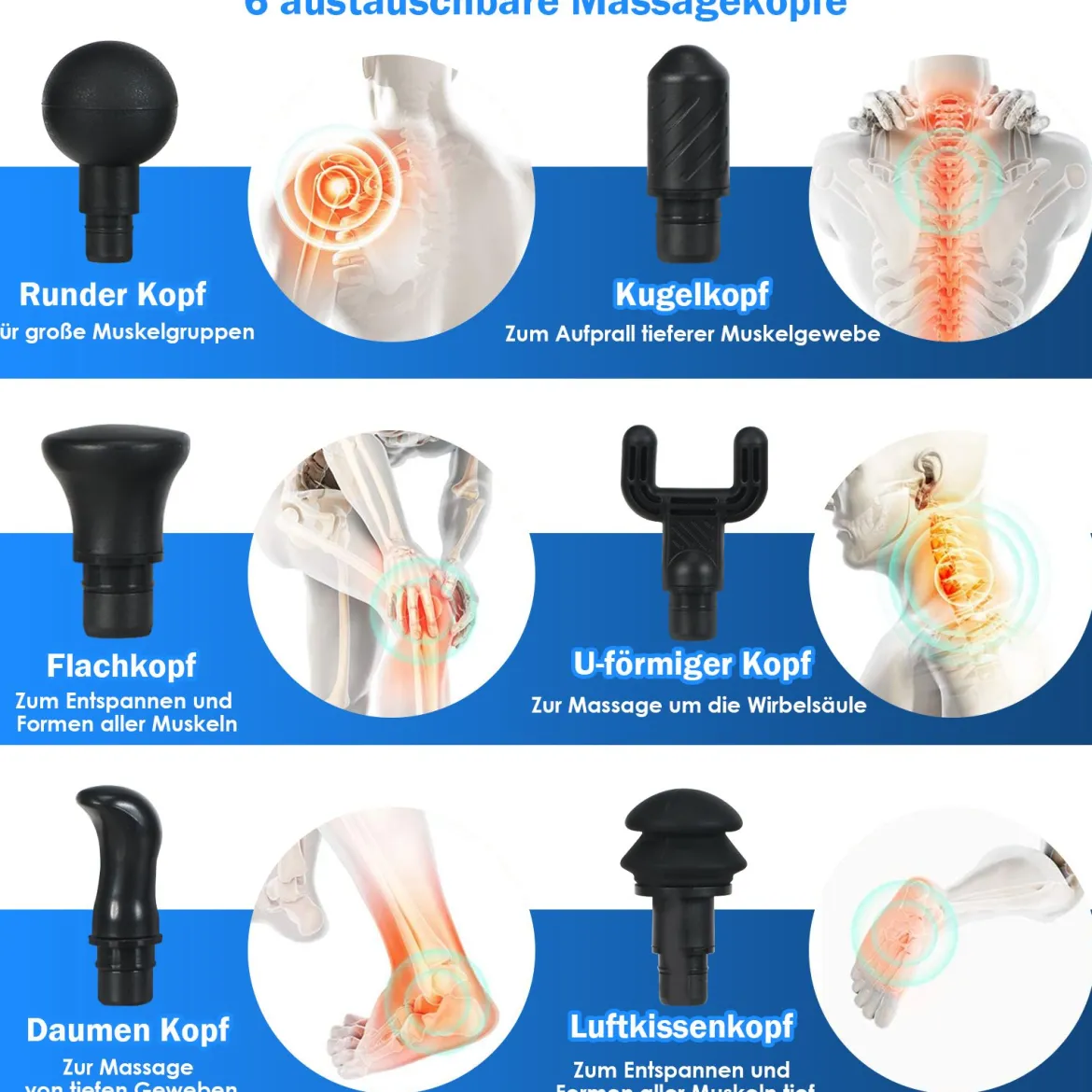 Massagepistole mit 6 Massageköpfen Massage Gun mit LCD-Bildschirm Muskelmassagepistole Schwarz