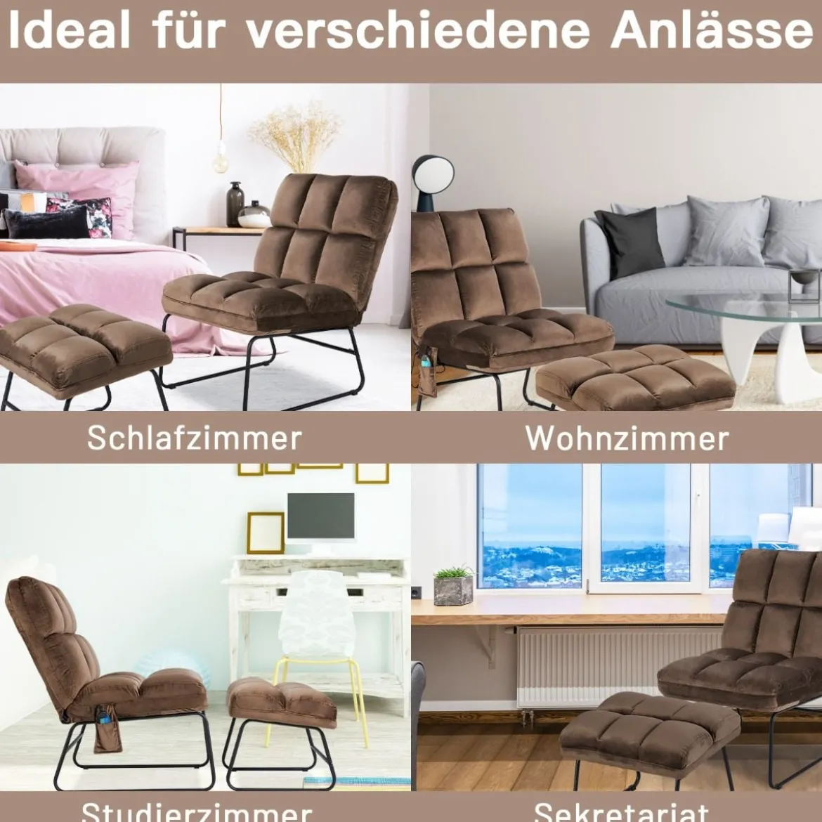 Massagesessel mit Ottomane 5 Vibrationsmodi & 4 Massagemotoren elektrische Massageliege Braun