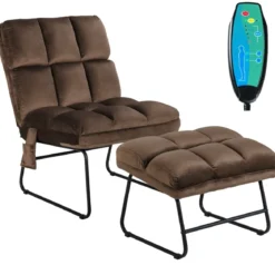 Massagesessel mit Ottomane 5 Vibrationsmodi & 4 Massagemotoren elektrische Massageliege Braun