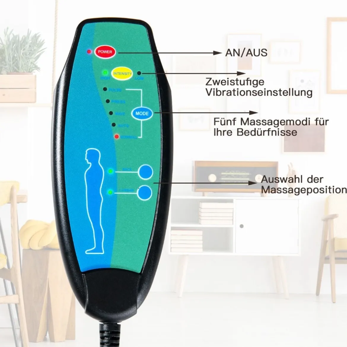 Massagesessel mit Ottomane 5 Vibrationsmodi & 4 Massagemotoren elektrische Massageliege Braun
