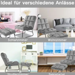 Massagesessel mit Ottomane 5 Vibrationsmodi & 4 Massagemotoren elektrische Massageliege Grau