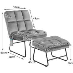 Massagesessel mit Ottomane 5 Vibrationsmodi & 4 Massagemotoren elektrische Massageliege Grau