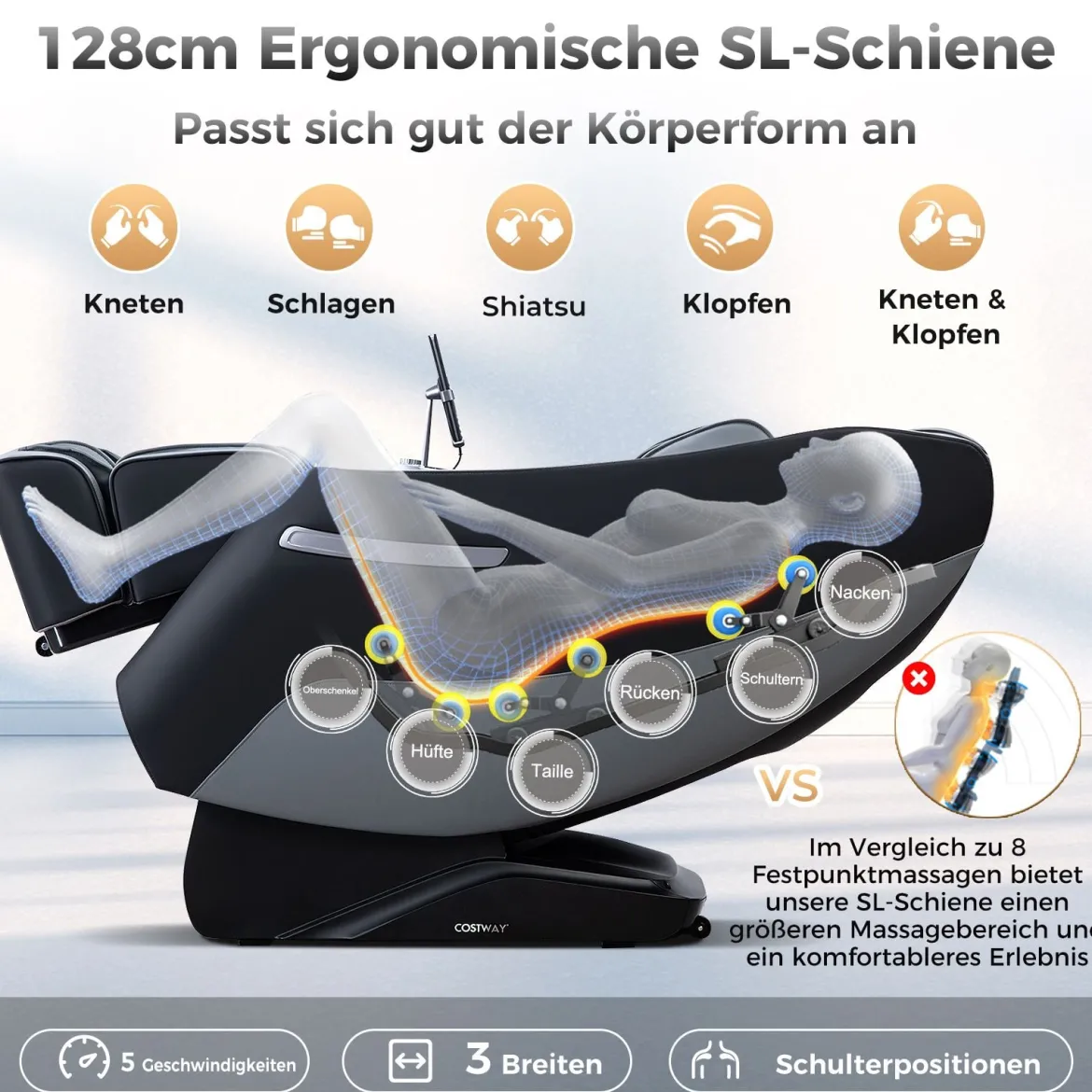 Massagesessel Zero Gravity SL Track Shiatsu Massagestuhl mit Heizung & Luftdruckmassage Schwarz