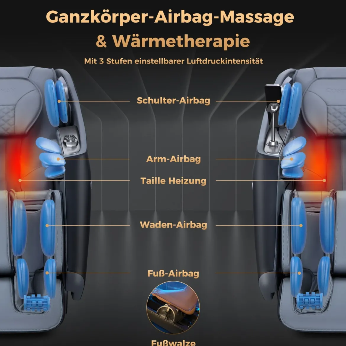 Massagesessel Zero Gravity SL Track Shiatsu Massagestuhl mit Heizung & Luftdruckmassage Schwarz