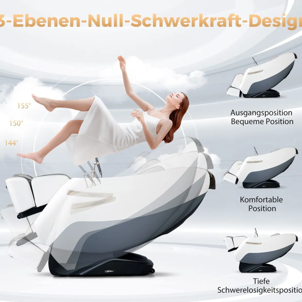 Massagesessel Zero Gravity SL Track Shiatsu Massagestuhl mit Heizung & Luftdruckmassage Weiß
