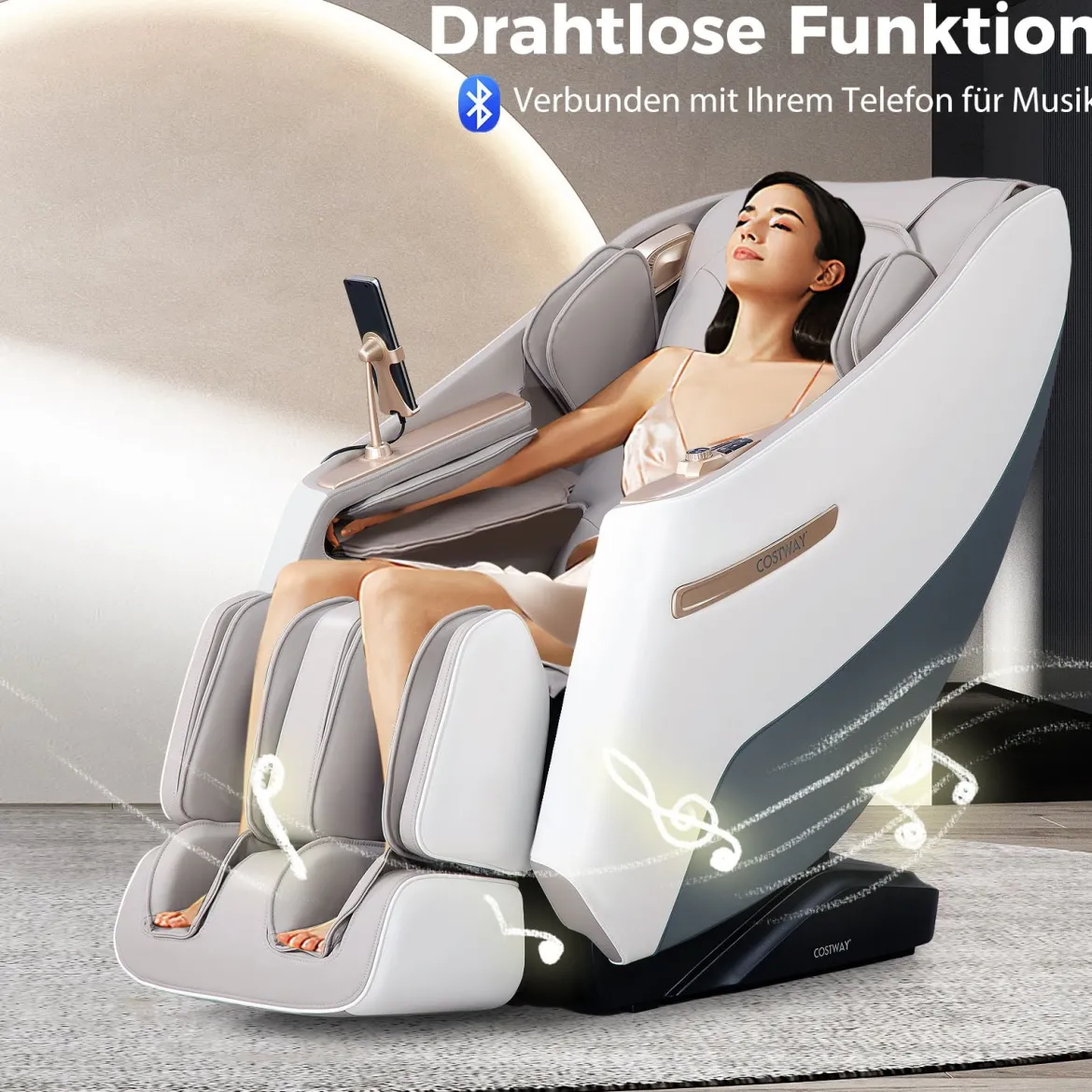 Massagesessel Zero Gravity SL Track Shiatsu Massagestuhl mit Heizung & Luftdruckmassage Weiß