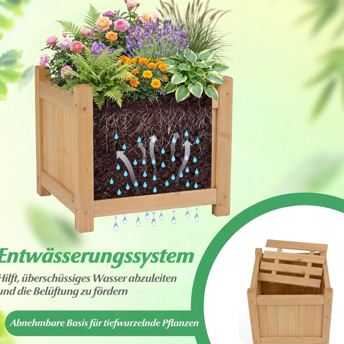Massivholz Blumenkasten mit Gartenbank Holzbank mit 2 Seitlichen Pflanzkästen Sitzbank Holz