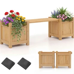 Massivholz Blumenkasten mit Gartenbank Holzbank mit 2 Seitlichen Pflanzkästen Sitzbank Holz