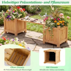 Massivholz Blumenkasten mit Gartenbank Holzbank mit 2 Seitlichen Pflanzkästen Sitzbank Holz