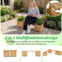 Massivholz Blumenkasten mit Gartenbank Holzbank mit 2 Seitlichen Pflanzkästen Sitzbank Holz