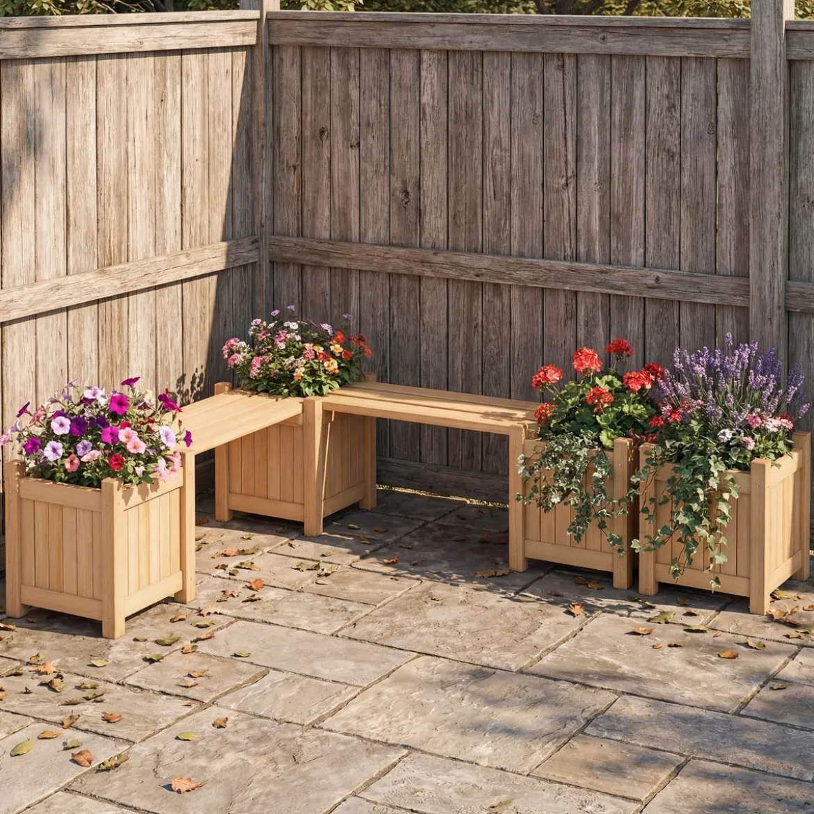 Massivholz Blumenkasten mit Gartenbank Holzbank mit 2 Seitlichen Pflanzkästen Sitzbank Holz
