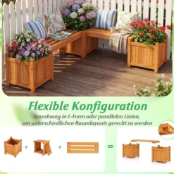 Massivholz Blumenkasten mit Gartenbank Holzbank mit 2 Seitlichen Pflanzkästen Sitzbank Natur