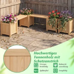 Massivholz Holzbank mit 2 Seitlichen Pflanzkästen Blumenkasten mit Gartenbank Sitzbank Natur