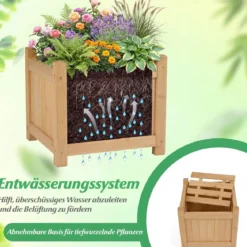 Massivholz Holzbank mit 2 Seitlichen Pflanzkästen Blumenkasten mit Gartenbank Sitzbank Natur