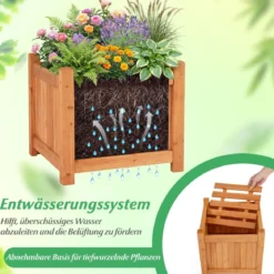 Massivholz Holzbank mit 2 Seitlichen Pflanzkästen Blumenkasten mit Gartenbank Sitzbank Orange
