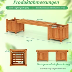 Massivholz Holzbank mit 2 Seitlichen Pflanzkästen Blumenkasten mit Gartenbank Sitzbank Orange