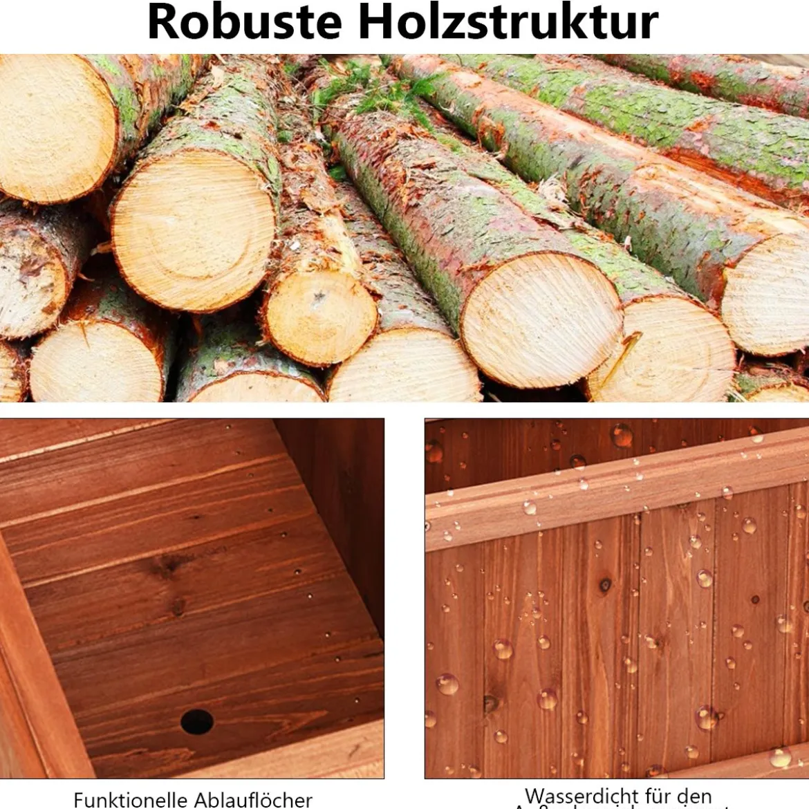 Massivholz-Pflanzkasten Blumentopf Holz-Blumenkasten Pflanzkübel 102 x 31 x 30 cm Braun