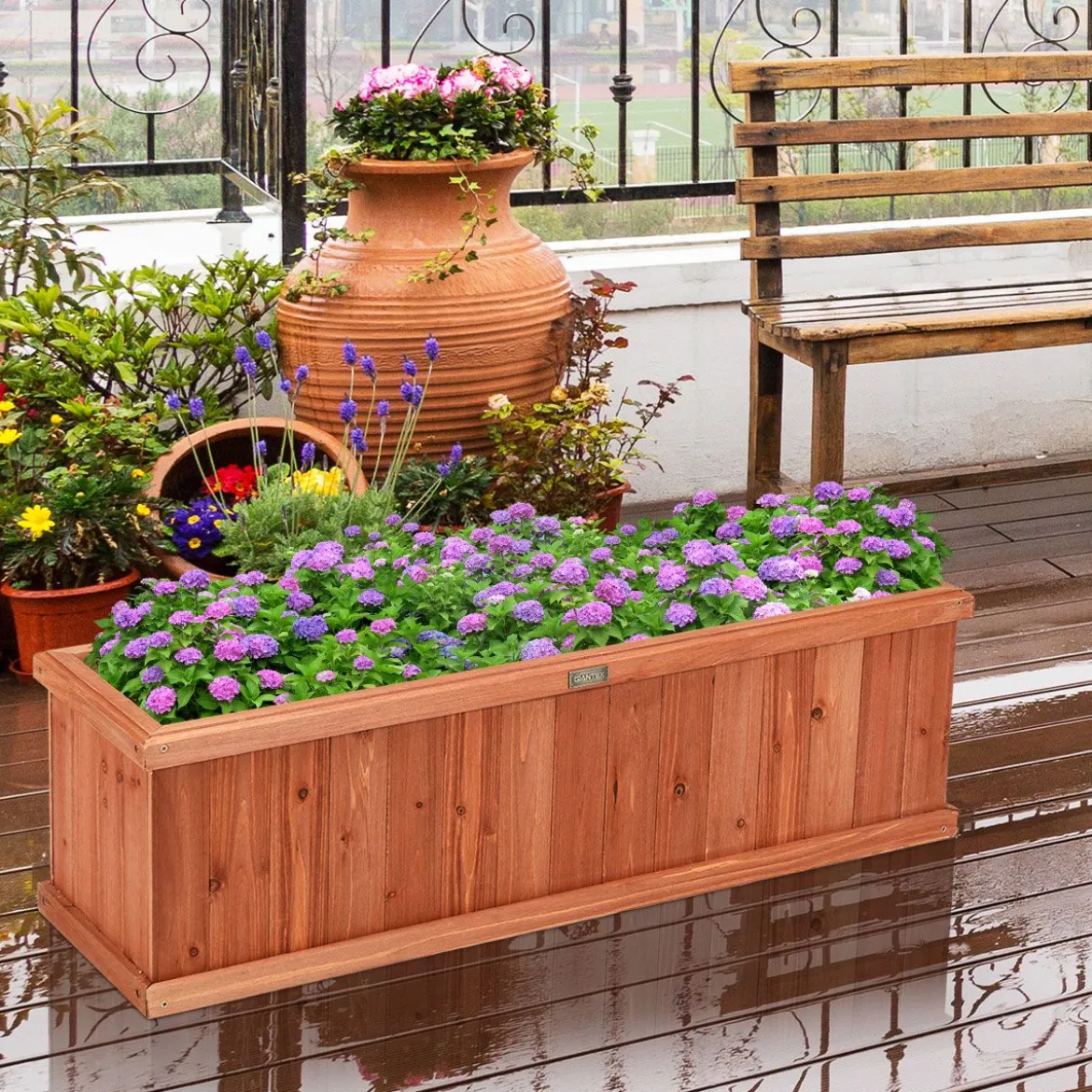 Massivholz-Pflanzkasten Blumentopf Holz-Blumenkasten Pflanzkübel 102 x 31 x 30 cm Braun