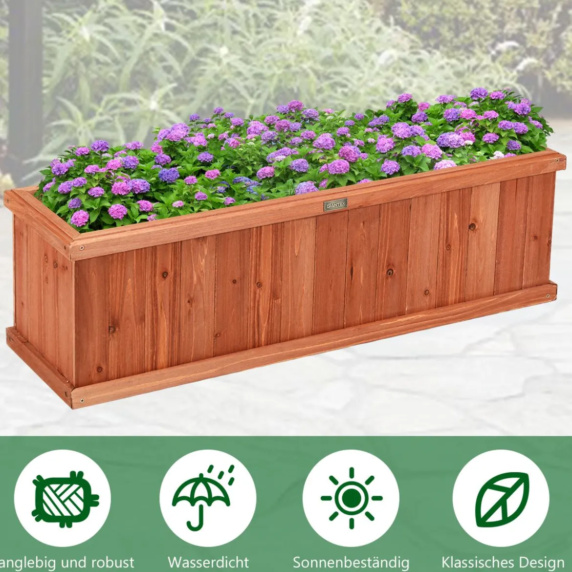 Massivholz-Pflanzkasten Blumentopf Holz-Blumenkasten Pflanzkübel 102 x 31 x 30 cm Braun
