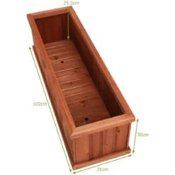 Massivholz-Pflanzkasten Blumentopf Holz-Blumenkasten Pflanzkübel 102 x 31 x 30 cm Braun