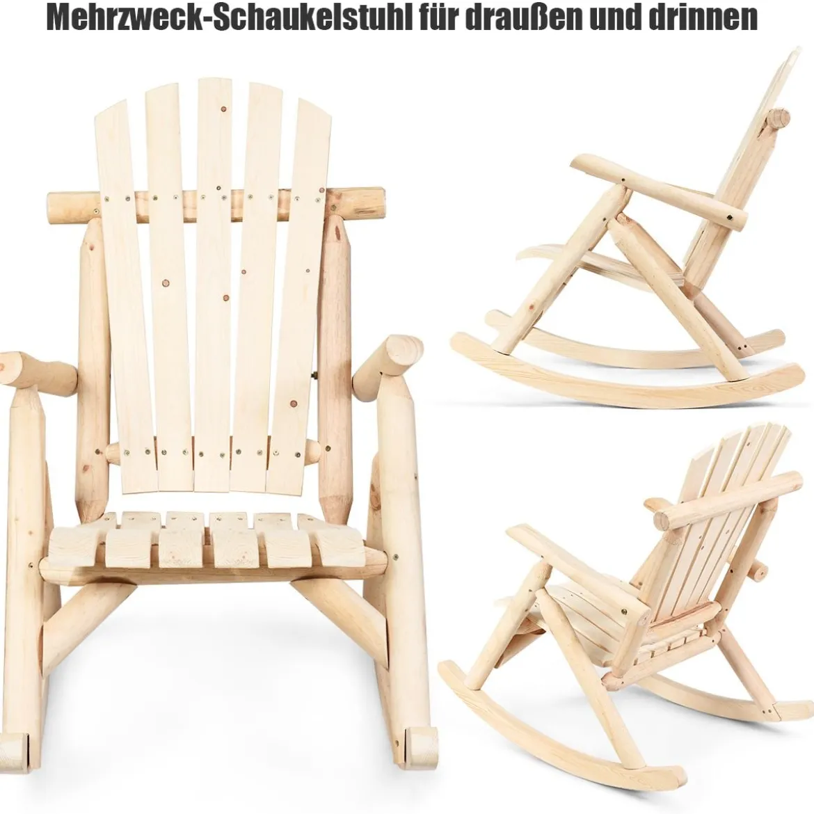 Massivholz-Schaukelstuhl Garten Schaukelstuhl Schaukelsessel 62,7 x 96 x 99,7 cm Natur