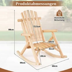 Massivholz Schaukelstuhl mit Hoher Rückenlehne & Lattenrost Sitz Schaukelsessel Relaxstuhl Natur