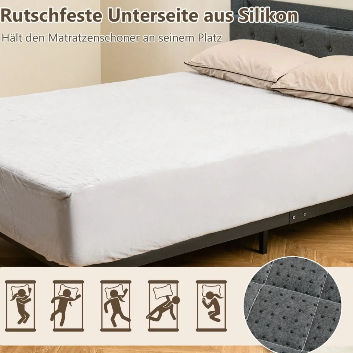 Matratzenschoner luxuriöse superweiche Matratzenauflage mit tiefer Tasche 90/140/180 x 200 cm Grau