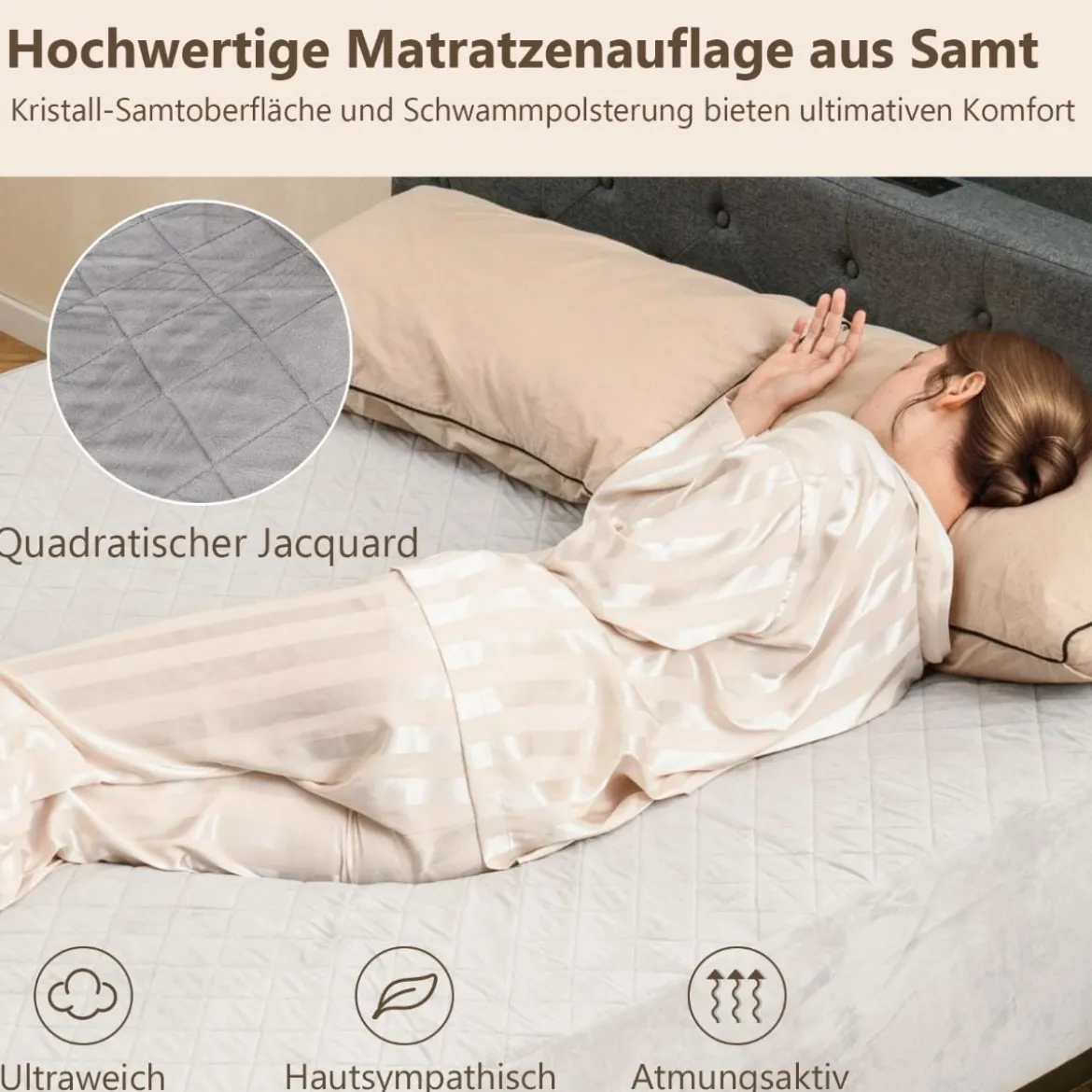Matratzenschoner luxuriöse superweiche Matratzenauflage mit tiefer Tasche 90/140/180 x 200 cm Grau