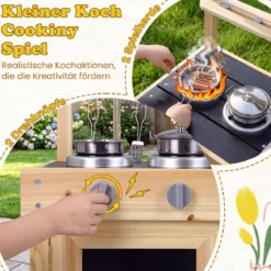 Matschküche für Kinder Outdoor Kinderküche aus Holz Kompakte Spielküche mit Wassertank
