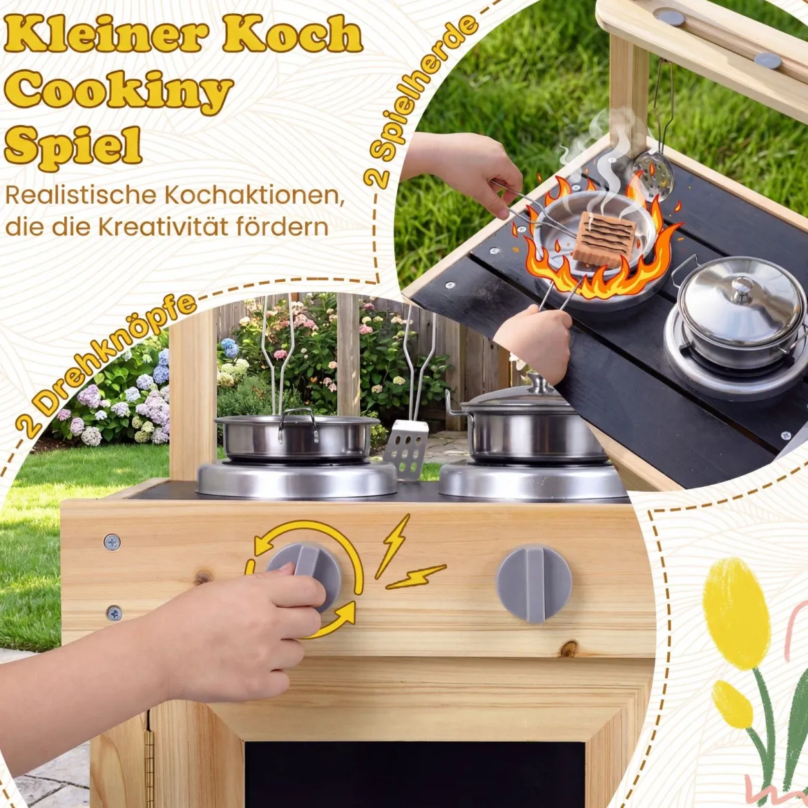 Matschküche für Kinder Outdoor Kinderküche aus Holz Kompakte Spielküche mit Wassertank