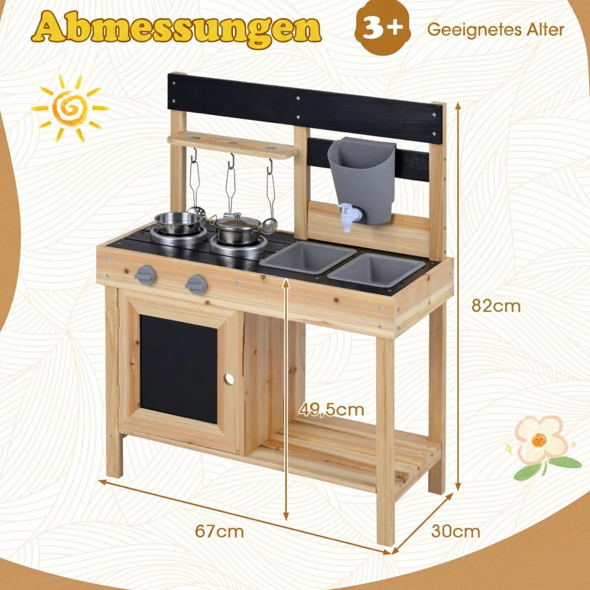 Matschküche für Kinder Outdoor Kinderküche aus Holz Kompakte Spielküche mit Wassertank