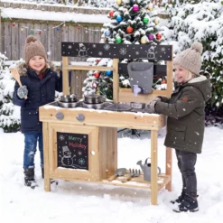 Matschküche für Kinder Outdoor Kinderküche aus Holz Kompakte Spielküche mit Wassertank