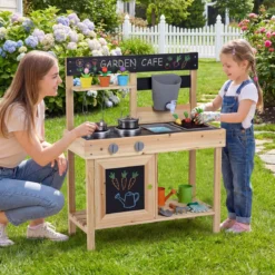 Matschküche für Kinder Outdoor Kinderküche aus Holz Kompakte Spielküche mit Wassertank