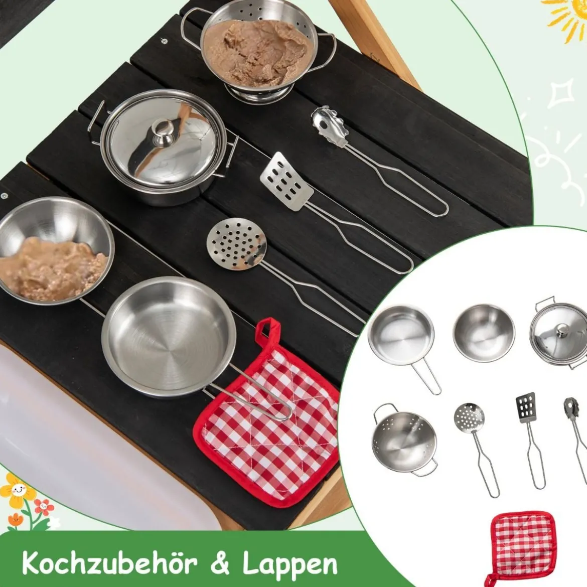 Matschküche Kinder Outdoor Kinderküche Tannenholz mit Zubehör Natur 81 x 36 x 49 cm