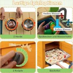 Matschküche Kinder Outdoor Kinderküche mit Zubehör Spielküche mit realistischen Herden & Wasserhahn