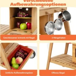 Matschküche Kinder Outdoor Kinderküche Holz mit Sonnenschirm & Rollen Blau