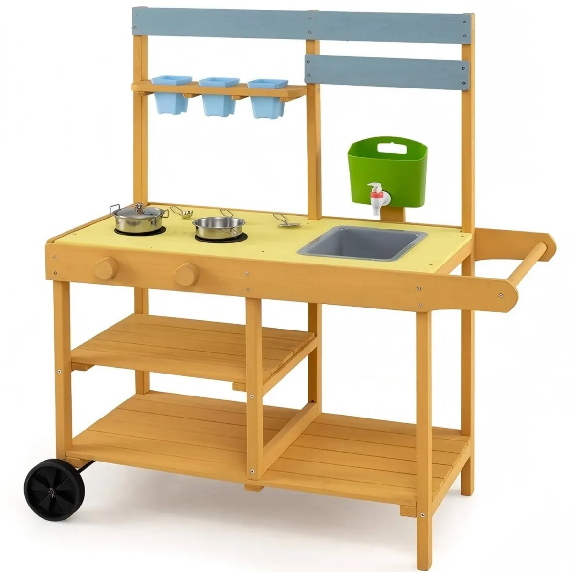 Matschküche Kinder Outdoor Kinderküche mit Herd & Kochzubehör Puppenküche mit Spüle Gelb