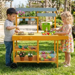 Matschküche Kinder Outdoor Kinderküche mit Herd & Kochzubehör Puppenküche mit Spüle Gelb