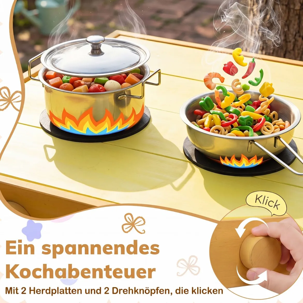 Matschküche Kinder Outdoor Kinderküche mit Herd & Kochzubehör Puppenküche mit Spüle Gelb