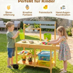 Matschküche Kinder Outdoor Kinderküche mit Herd & Kochzubehör Puppenküche mit Spüle Gelb