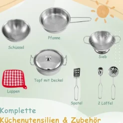 Matschküche Kinder Outdoor Kinderküche Tannenholz mit Pflanzbehälter & 2 Kreidetafeln & Wasserhahn Blau/Grün