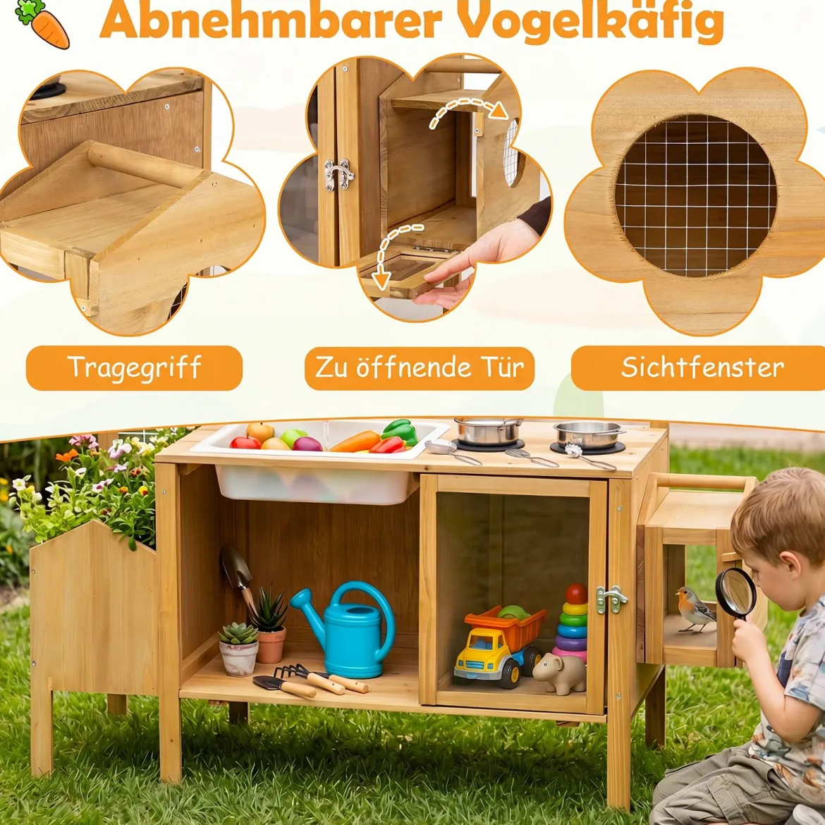 Matschküche Kinder Outdoor Spielküche mit Spüle Wassertank & Wasserhahn für Kinder ab 3 Jahren