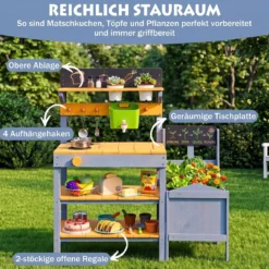 Matschküche Kinder Outdoor Spielküche mit Herd & Pflanzkasten Kinderküche aus Tannenholz Gelb