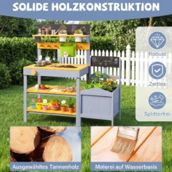 Matschküche Kinder Outdoor Spielküche mit Herd & Pflanzkasten Kinderküche aus Tannenholz Gelb