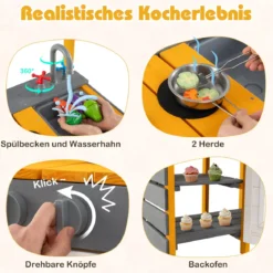 Matschküche Kinder Outdoor Spielküche mit Herd & Abnehmbarer Spüle & Wasserhahn Outdoor Kinderküche