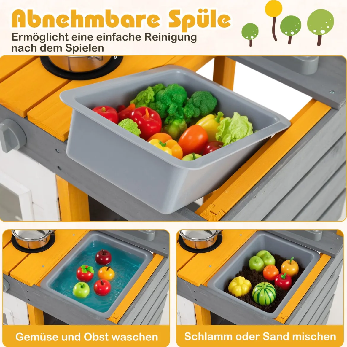 Matschküche Kinder Outdoor Spielküche mit Herd & Abnehmbarer Spüle & Wasserhahn Outdoor Kinderküche