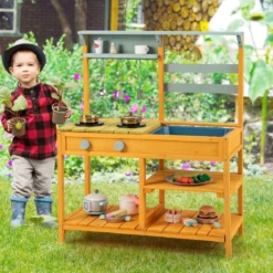 Matschküche Kinder Spielküche aus Fichtenholz mit Herd Drehknöpfen & Spüle