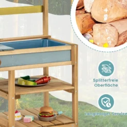 Matschküche Kinder Spielküche aus Fichtenholz mit Herd Drehknöpfen & Spüle