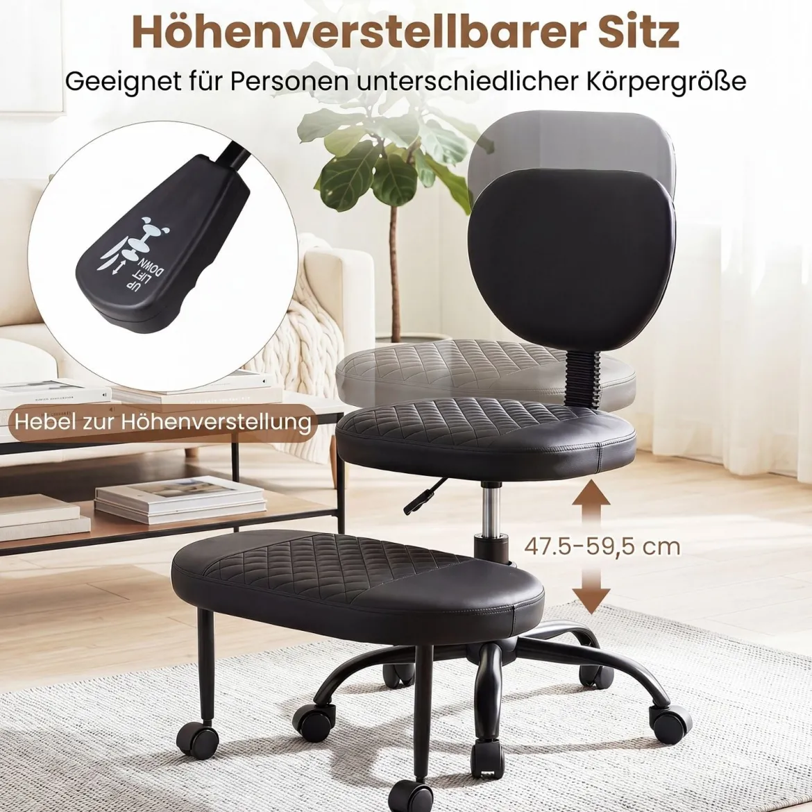 Meditationsstuhl Höhenverstellbar Bürostuhl mit Kreuzbeinen Kniestuhl mit 360° Drehbare Fußablage Schwarz