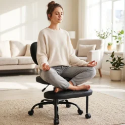 Meditationsstuhl Höhenverstellbar Bürostuhl mit Kreuzbeinen Kniestuhl mit 360° Drehbare Fußablage Schwarz